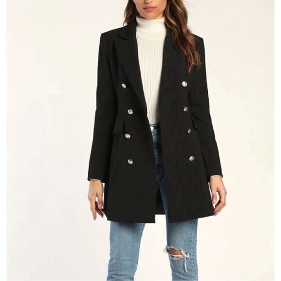 Lulu's Black Double Breasted Coat Dress(Size Small) - Picture 5 of 12